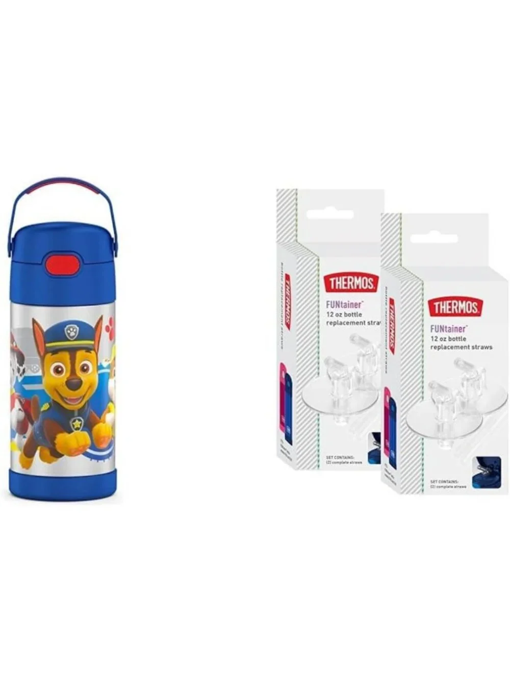 12oz Insulated Kids Straw Water Bottle - Stainless Steel, Vacuum Sealed, 2 Pack
